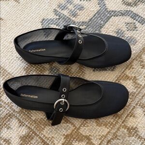 Reformation Black mesh Buckle Flats
